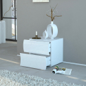 Table de chevet commode 2 tiroirs chambre blanc brillant Onda Smart Remises