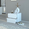 Table de chevet commode 2 tiroirs chambre blanc brillant Onda Smart Remises