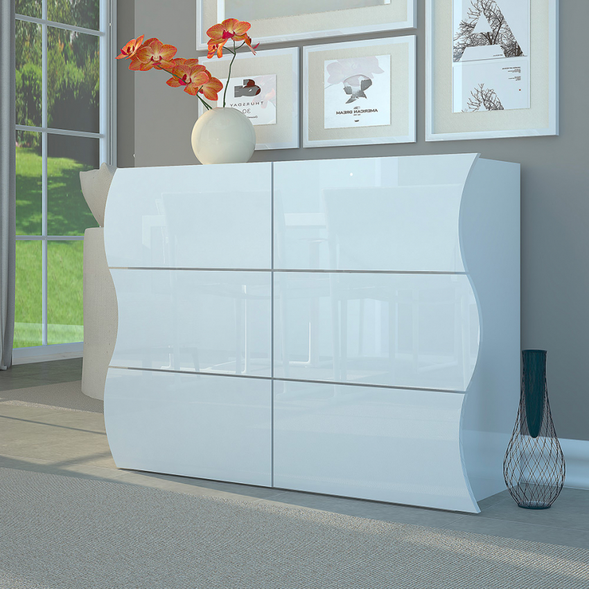 Commode design commode chambre 6 tiroirs blanc brillant Onda Dresser