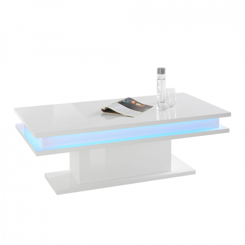 Table Basse Blanche Design Moderne 100x55cm Lumière LED Little Big