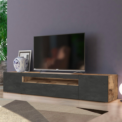 Meuble TV 200cm design 2 portes tiroir et placard Daiquiri Ardesia Pero L