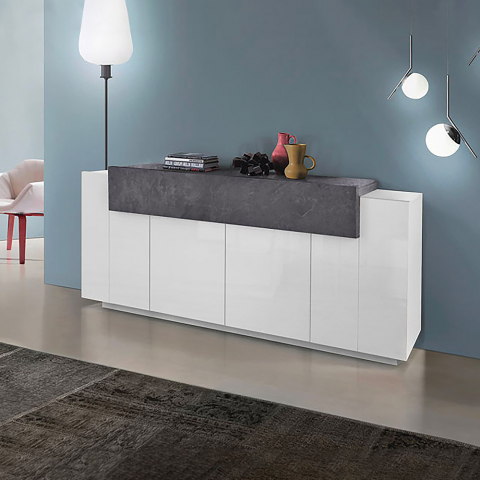 Buffet meuble de salon moderne cuisine salon blanc ardoise 200cm Corona Side Promotion