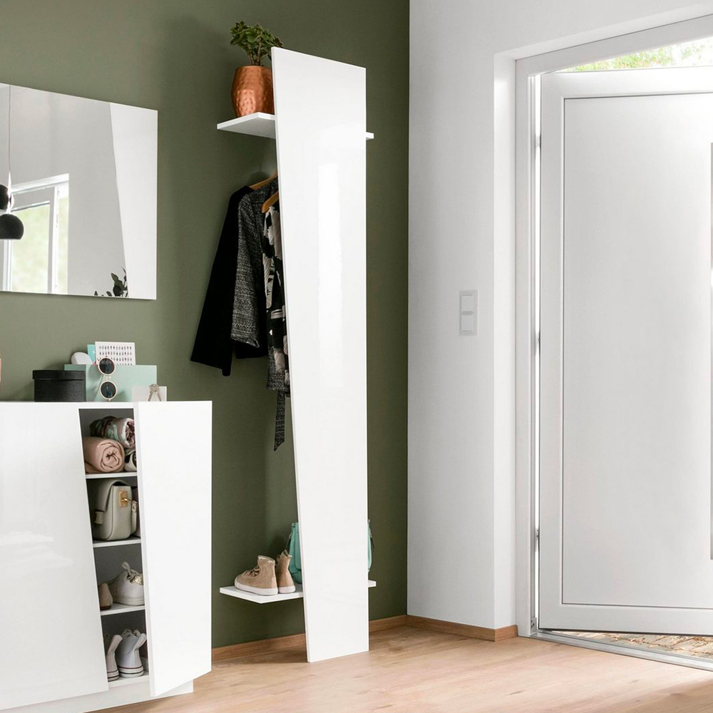 Armoire porte-Manteau d'entrée chambre  2 étagères Blanc Vega Hang
