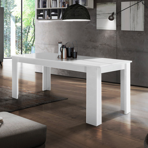Table à manger Extensible salon cuisine 4-8 personnes Blanc Brillant Jesi Light Promotion