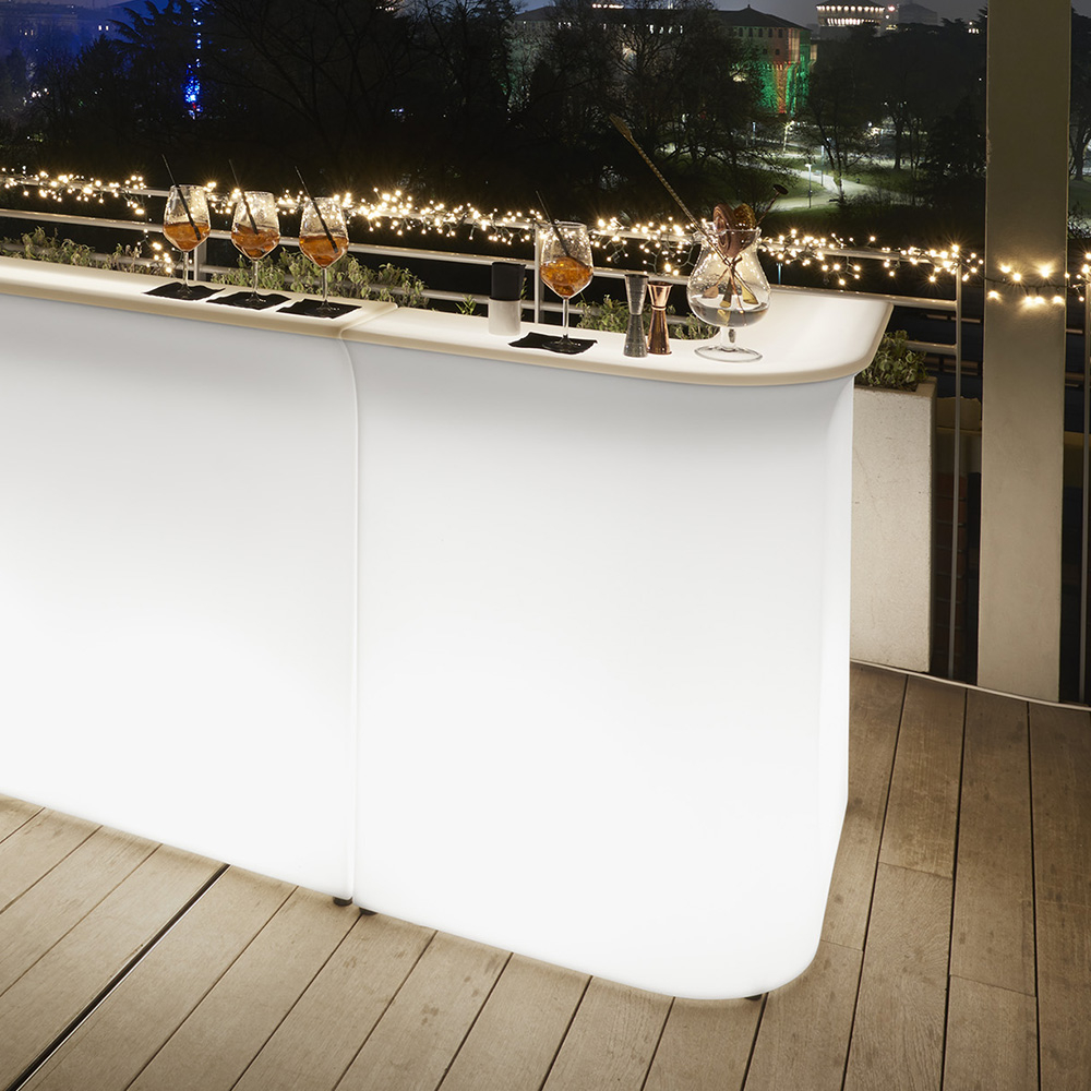 Comptoir de bar coin lumineux pour réception cocktails Slide Break Corner