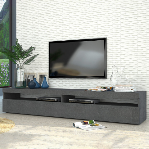 Meuble TV Anthracite Design Salon 200cm 4 Compartiments 2 Portes Burrata Report