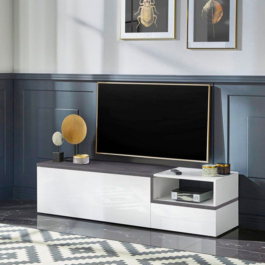 Meuble TV moderne noir laqué 200 cm pour salon