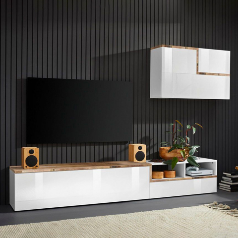 Meuble TV de salon placard suspendu design Zet Skone Acero Promotion