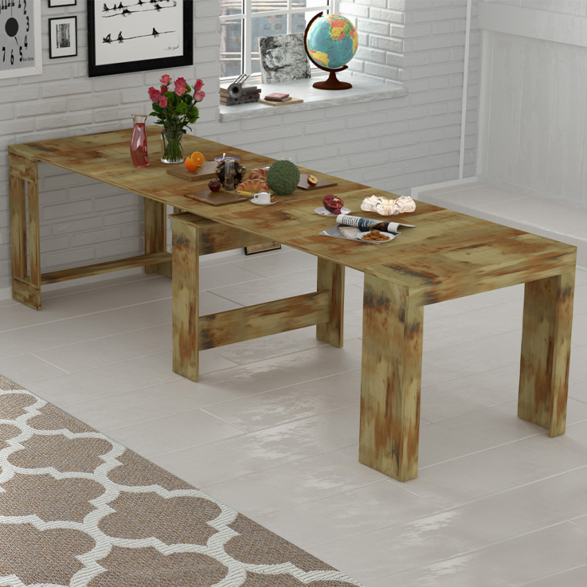 Table à manger console extensible en bois 90-300x51cm Pratika Wood