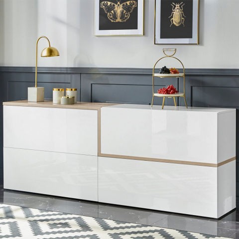 Buffet salon cuisine 4 portes design moderne 210cm Zet Pavin Acero Promotion