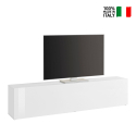 Meuble TV de salon 180cm 1 porte 2 compartiments blanc brillant Joy Low Vente