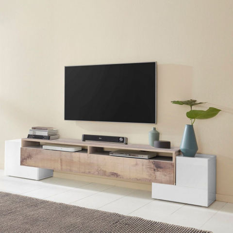 Meuble TV 3 Portes 2 Compartiments 210cm Design Salon Pillon Acero XXL