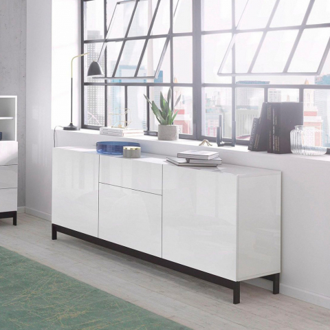 Buffet salon cuisine tiroir 3 portes 170cm blanc brillant Metis Four Up Promotion