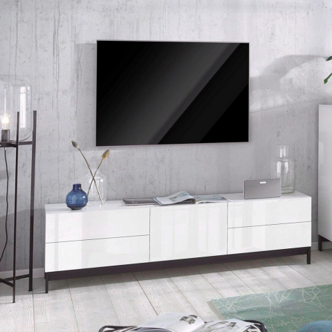 Meuble TV salon 4 tiroirs blanc brillant Metis Living Up Promotion