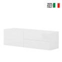 Meuble TV Salon Design 2 Tiroirs 110cm Blanc Brillant Metis Vente