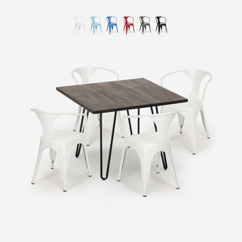 table 80x80 + 4 chaises style design industriel bar cuisine restaurant reims dark Offre table 80x80 + 4 chaises style design industriel bar cuisine restaurant reims dark Offre
