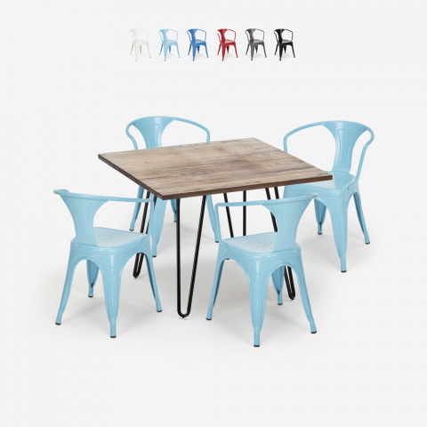 table 80x80cm + 4 chaises style Lix design industriel cuisine bar reims Promotion
