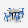 Ensemble table noire 80x80 + 4 chaises style bar restaurant century black Prix
