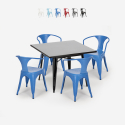 Ensemble table noire 80x80 + 4 chaises style bar restaurant century black Remises