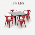 Ensemble table noire 80x80 + 4 chaises style bar restaurant century black Promotion