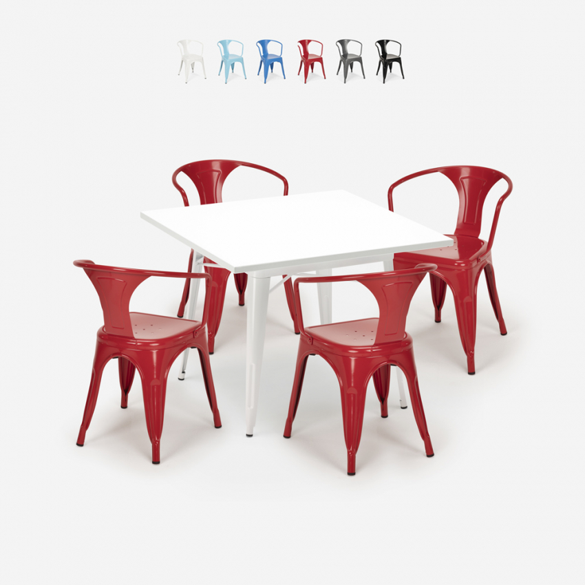 table blanc acier 80x80 + 4 chaises style Lix de bar century white Catalogue