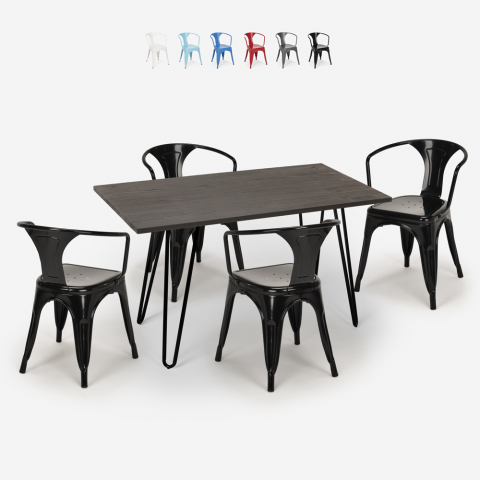 table 120x160 + 4 chaises style industriel cuisine et bar wismar Promotion