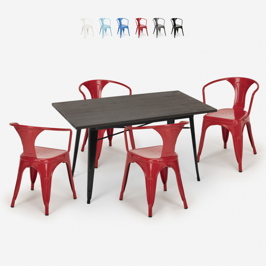 table 120x60cm design industriel + 4 chaises style cuisine bar restaurant caster Catalogue table 120x60cm design industriel + 4 chaises style cuisine bar restaurant caster Catalogue