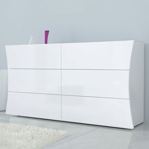 Commode Chambre 6 Tiroirs Blanc Brillant Arco Sideboard