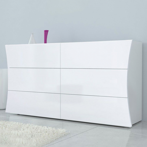 Commode Chambre 6 Tiroirs Blanc Brillant Arco Sideboard