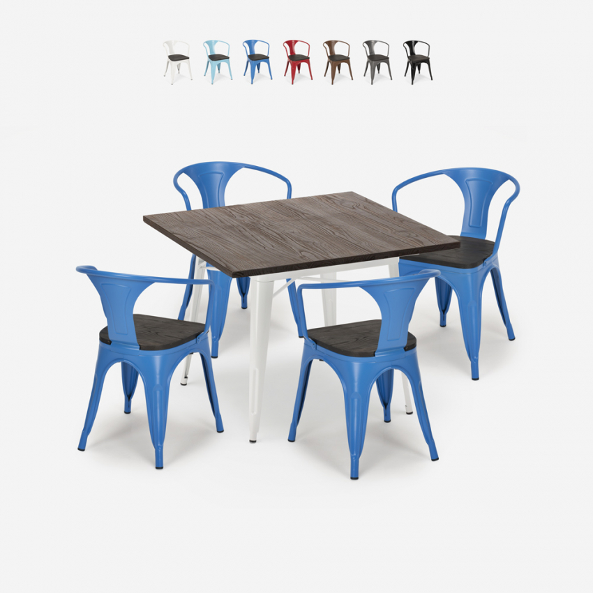 table 80x80 + 4 chaises style industriel cuisine et bar hustle wood white Offre table 80x80 + 4 chaises style industriel cuisine et bar hustle wood white Offre