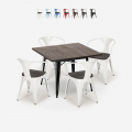 table 80x80 + 4 chaises style industriel bois métal cuisine hustle wood black Promotion
