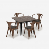 table 80x80 + 4 chaises style industriel bois métal cuisine hustle wood black 