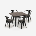 table 80x80 + 4 chaises style industriel bois métal cuisine hustle wood black 