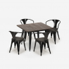 table 80x80 + 4 chaises style industriel bois métal cuisine hustle wood black 