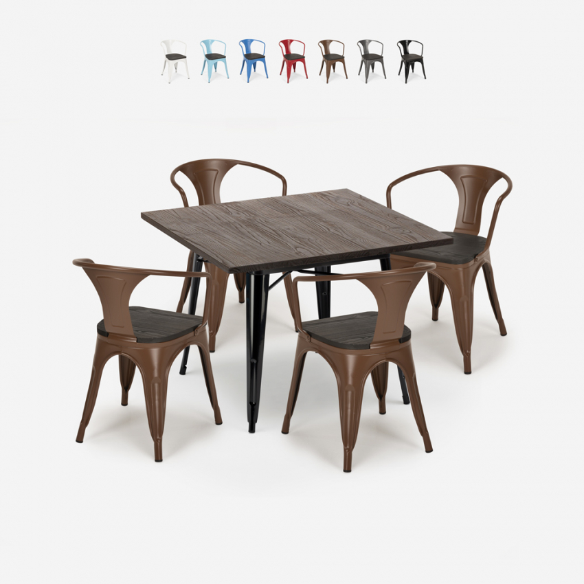table 80x80 + 4 chaises style industriel bois métal cuisine hustle wood black Réductions table 80x80 + 4 chaises style industriel bois métal cuisine hustle wood black Réductions