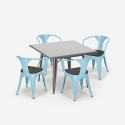 table 80x80 + 4 chaises style Lix industriel bois métal cuisine bar century wood Dimensions