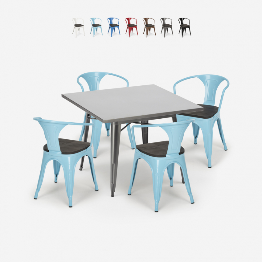 table 80x80 + 4 chaises style Lix industriel bois métal cuisine bar century wood Vente