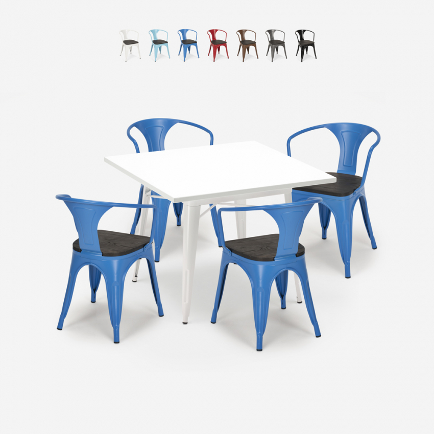table blanche 80x80 + 4 chaises style industriel bois century wood white Remises table blanche 80x80 + 4 chaises style industriel bois century wood white Remises
