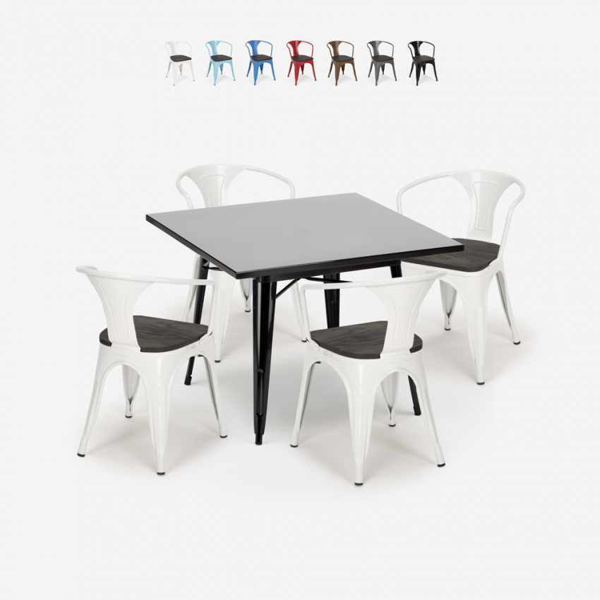 table noire 80x80 + 4 chaises style Lix industriel cuisine restaurant bar century wood black Offre