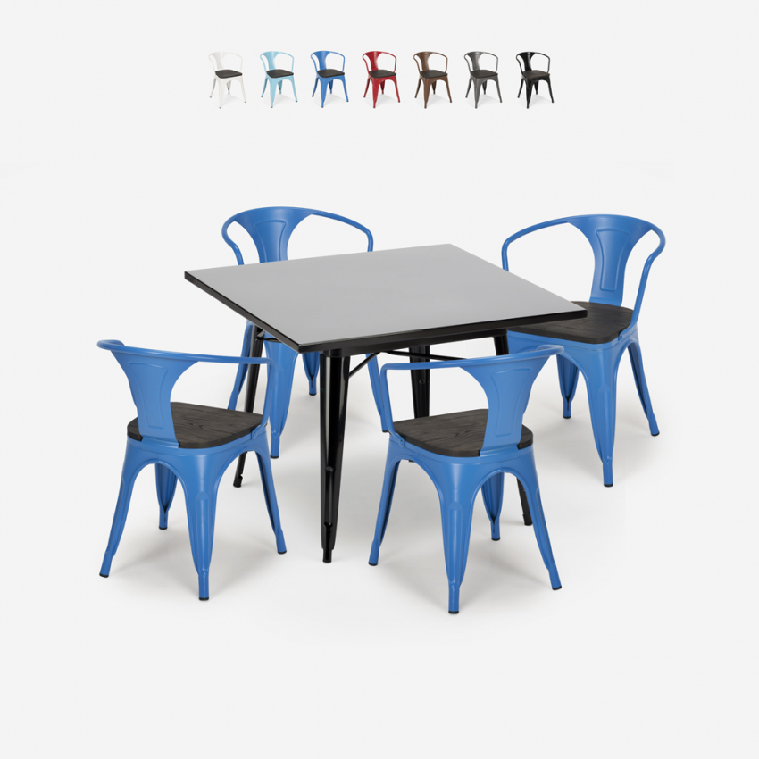table noire 80x80 + 4 chaises style industriel cuisine restaurant bar century wood black Remises table noire 80x80 + 4 chaises style industriel cuisine restaurant bar century wood black Remises
