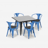 table noire 80x80 + 4 chaises style industriel cuisine restaurant bar century wood black Achat