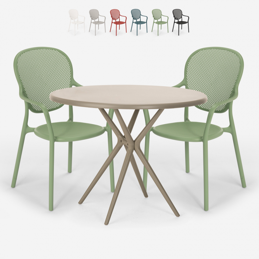 Table Ronde Beige 80cm + 2 Chaises Extérieur Jardin bar Restaurant Valet Réductions Table Ronde Beige 80cm + 2 Chaises Extérieur Jardin bar Restaurant Valet Réductions
