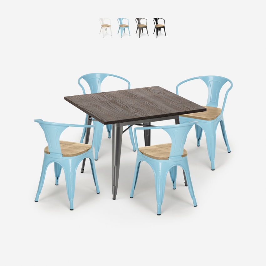 table cuisine 80x80cm + 4 chaises style bois industriel hustle top light Vente table cuisine 80x80cm + 4 chaises style bois industriel hustle top light Vente
