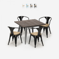 table cuisine 80x80cm + 4 chaises style Lix bois industriel hustle top light Promotion