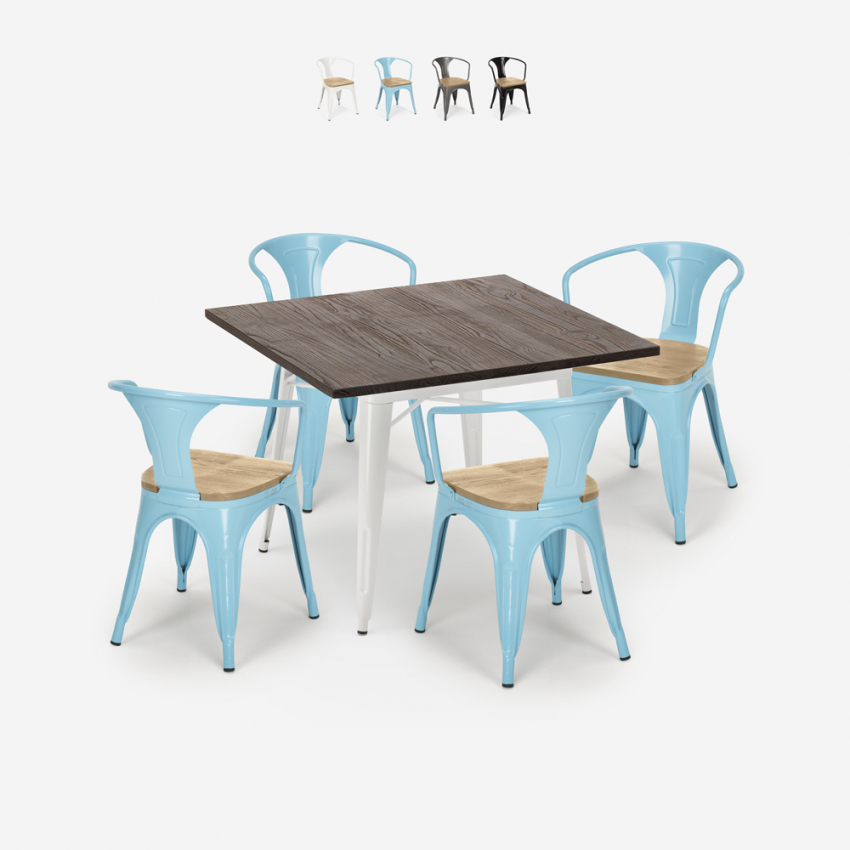 table cuisine restaurant 80x80cm + 4 chaises style bois hustle white top light Vente
