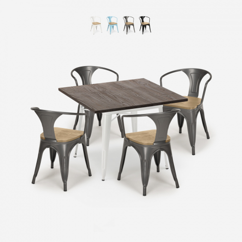 table cuisine restaurant 80x80cm + 4 chaises style Lix bois hustle white top light Promotion