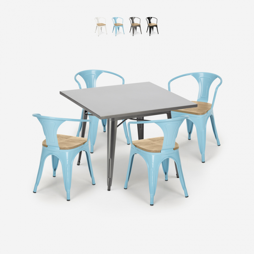 table 80x80cm + 4 chaises style industriel cuisine bar restaurant century top light Vente