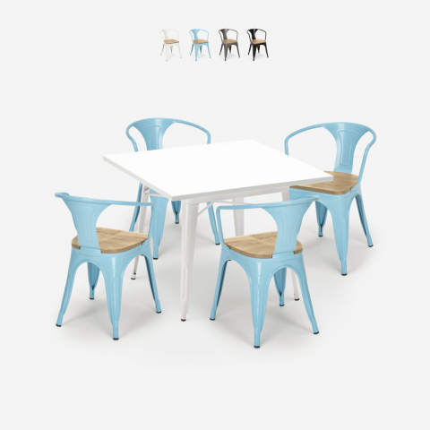 table 80x80cm blanc + 4 chaises style Lix century white top light Promotion