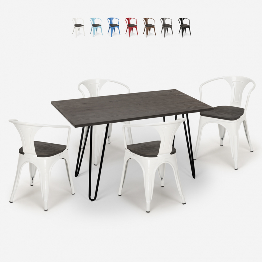 table 120x60 + 4 chaises style salle à manger et cuisine wismar wood Remises