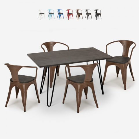table 120x60 + 4 chaises style salle à manger et cuisine wismar wood Promotion